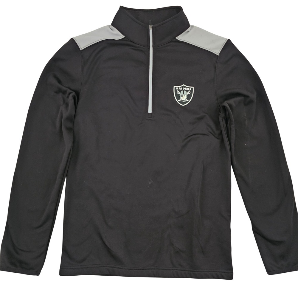 NFL Team Apparel Las Vegas Raiders Mens Small Black Grey Quarter Zip Pullover